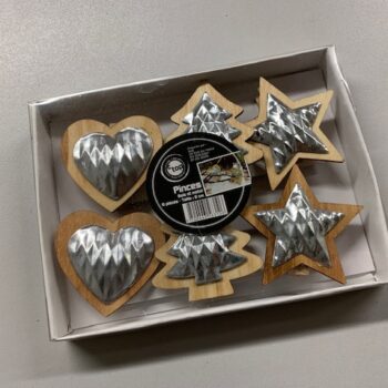 boite de 6 pinces deco noel bois metal